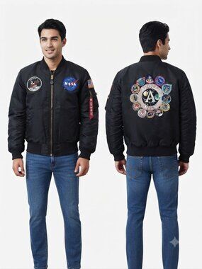 Alpha Industries MA-1 Apollo NASA Reversible Bomber Jacket Black Red Mens Large